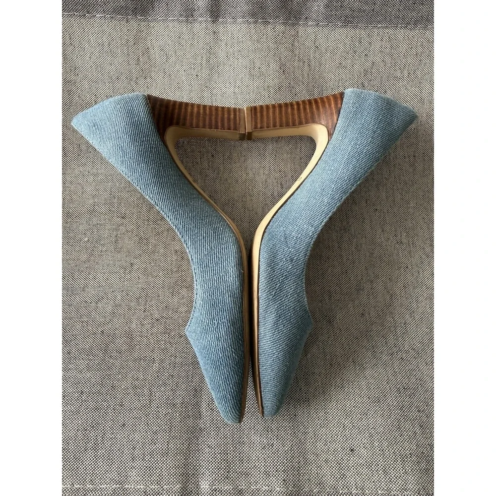 Cole Haan Women's Blue Denim Pointed Toe Block Heel Slip-On Pumps
